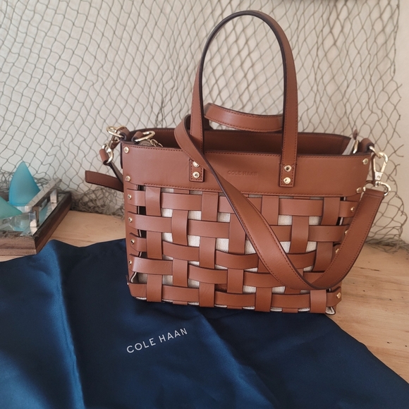 Cole Haan Brown Woven Leather Bag - STUNNING - Picture 5 of 16